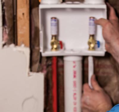 Ice maker & water filtration outlet boxes for PEX or PE-RT lines in crimp / clamp systems.
