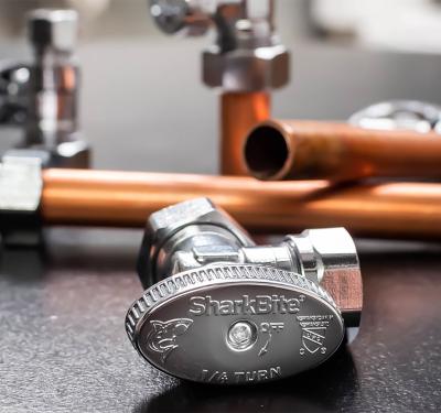 SharkBite compression supply stop valves for controlling water flow to household fixtures and appliances using copper water supply lines with compression fittings