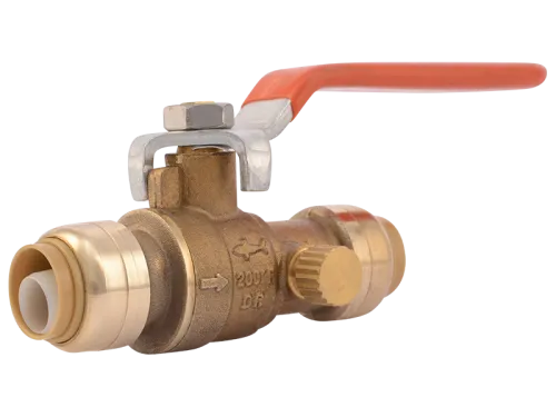 Brass Push Ball Valve with Drain / Vent  - SKU: 22304-0000LF