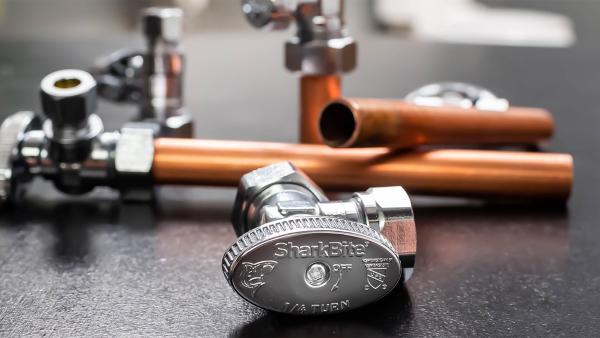 SharkBite compression supply stop valves for controlling water flow to household fixtures and appliances using copper water supply lines with compression fittings