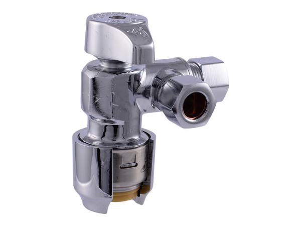 1/2 in. x 3/8 in. x 3/8 in. Comp Max Brass Push Dual Outlet Angle Stop 
