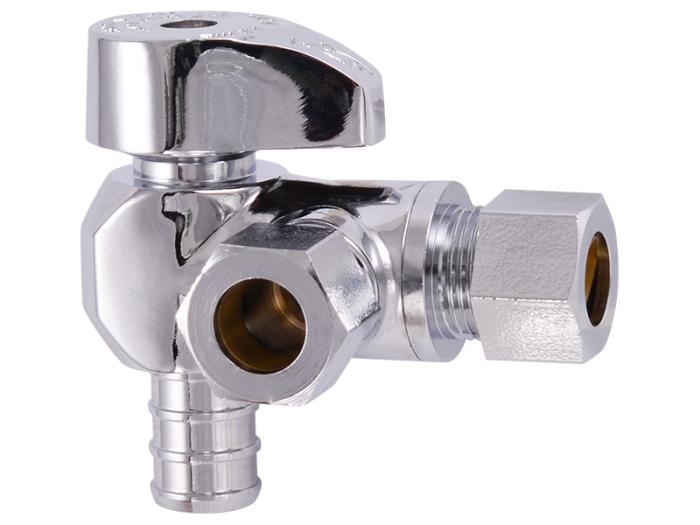 Brass Crimp Quarter-Turn Dual Outlet Angle Stop - SKU: 23066LF