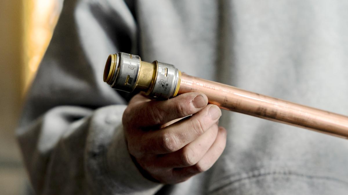 plumber holding sharkbite max