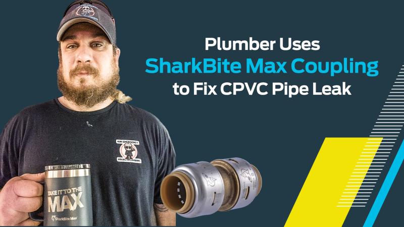 Plumber Matt Budaji stands behind sharkbite max fitting cutout 