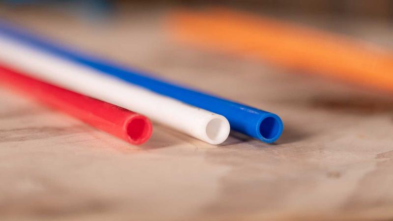 red, white, and blue pex pipes